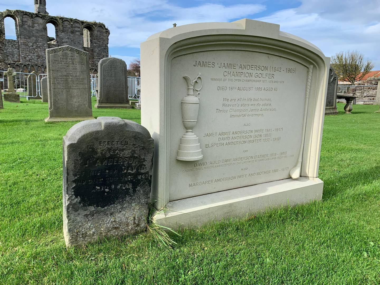 The Gravestone of three time Open Champion Jamie Anderson at St Andrews Cathedral. Image Credit: Paul Sutcliffe